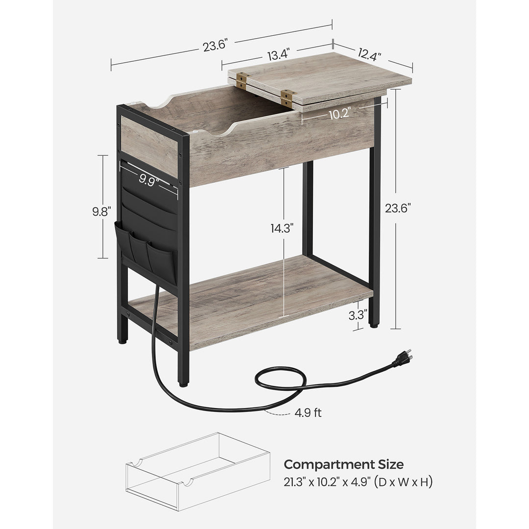 Side Table with USB Ports and Outlets - Greige Black