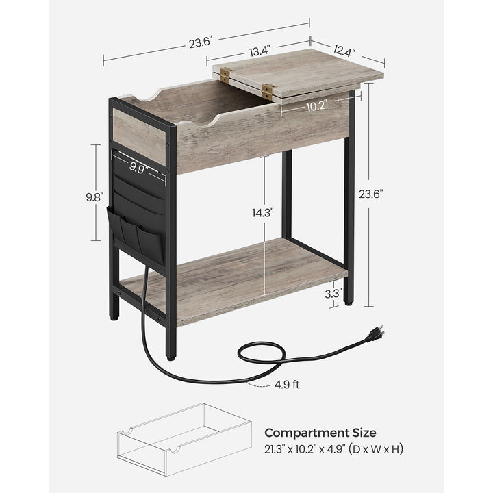 Side Table with USB Ports and Outlets - Greige Black