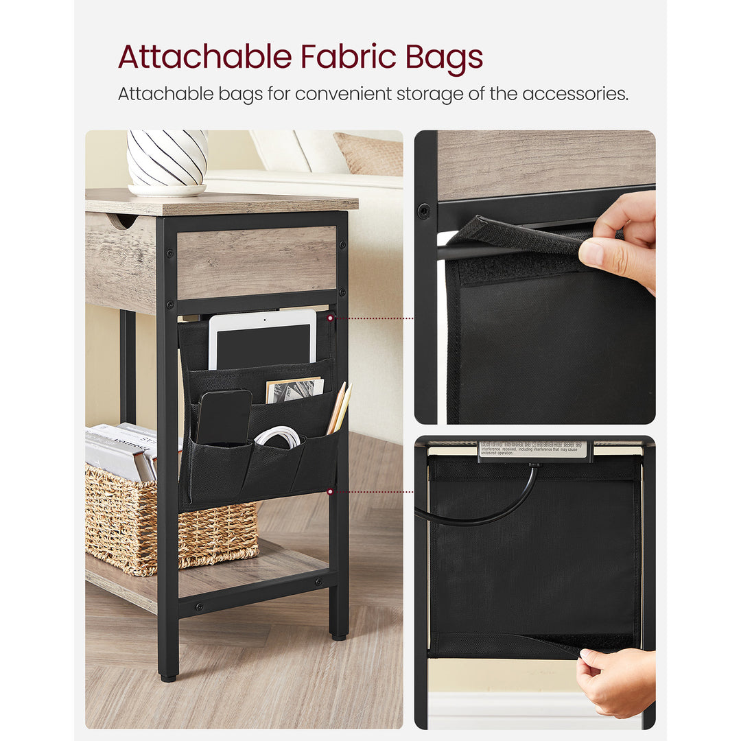 Side Table with USB Ports and Outlets - Greige Black