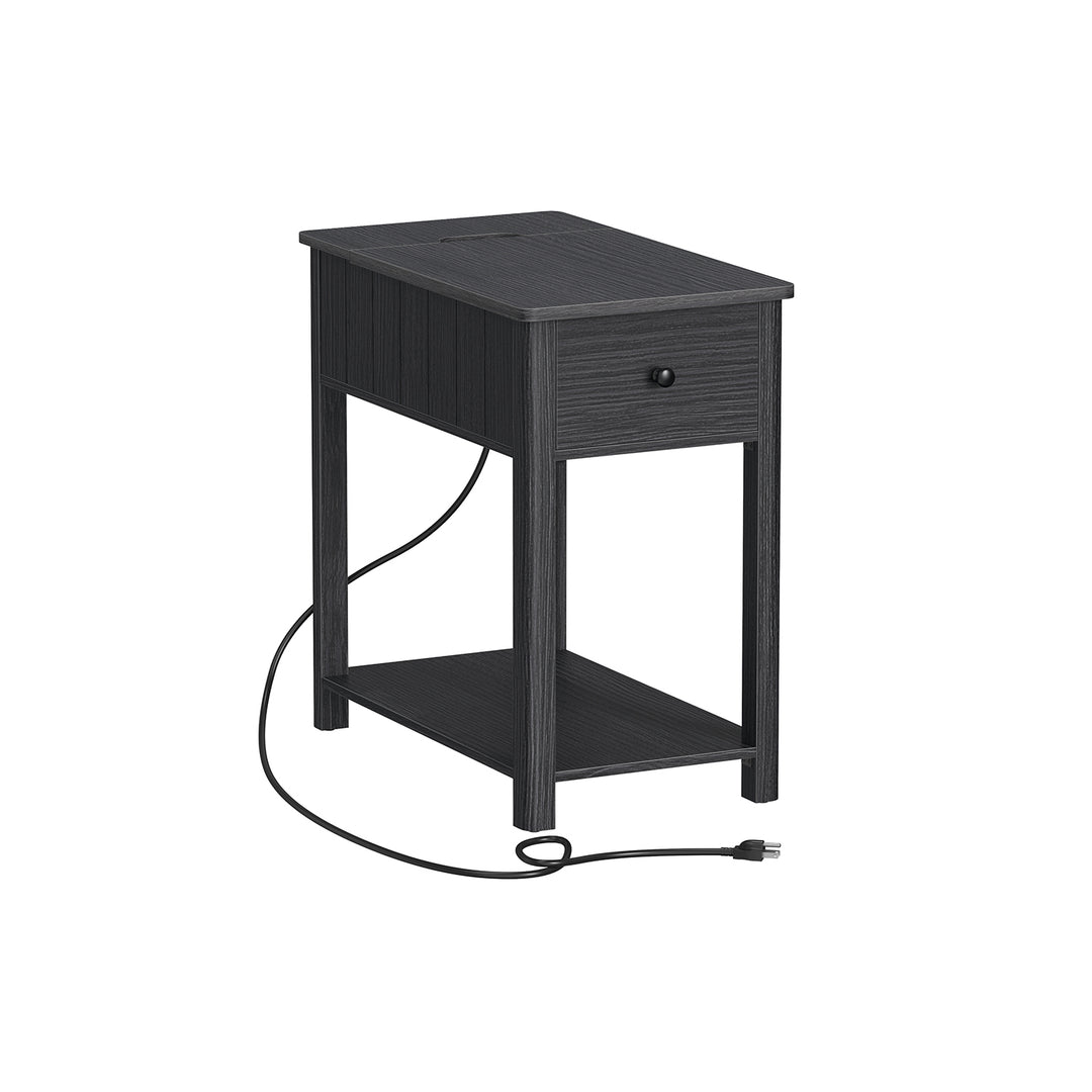 Side Table with Charging Station - Black