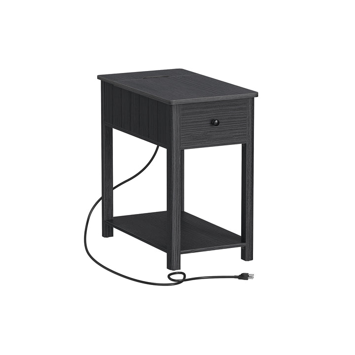 Side Table with Charging Station - Black
