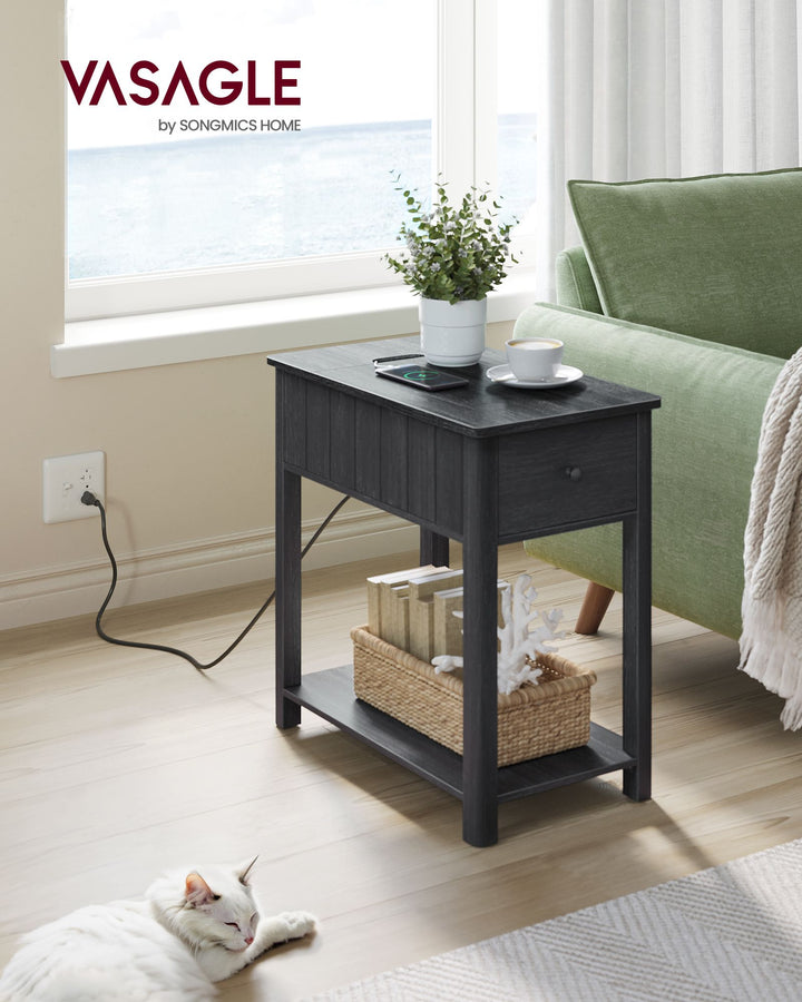 Side Table with Charging Station - Black