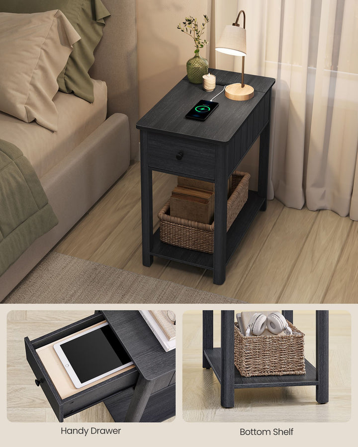 Side Table with Charging Station - Black