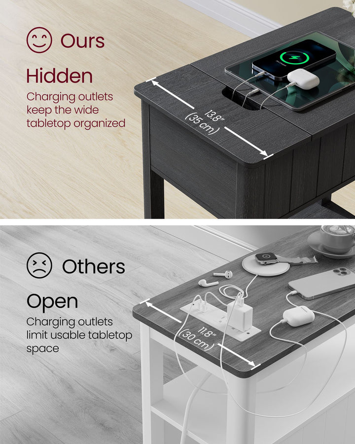 Side Table with Charging Station - Black