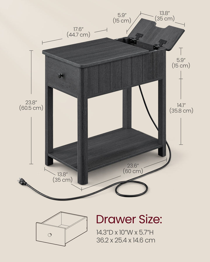 Side Table with Charging Station - Black