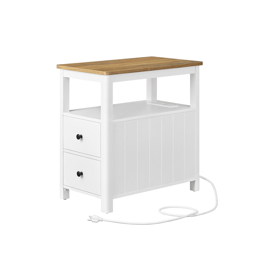 Side Table with Charging Station and 2 Drawers
