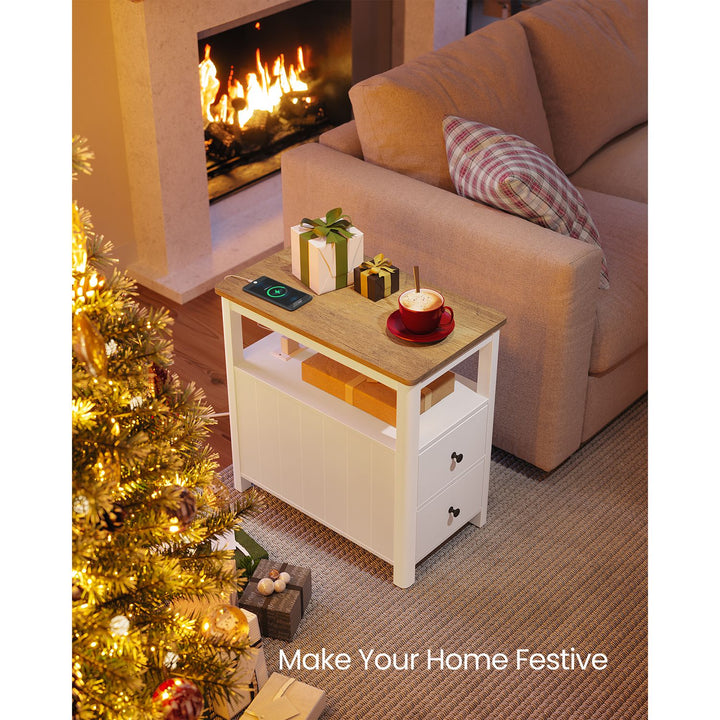 Side Table with Charging Station and 2 Drawers