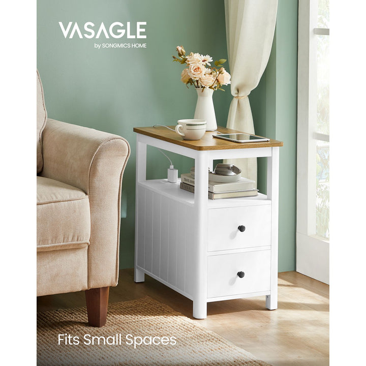 Side Table with Charging Station and 2 Drawers