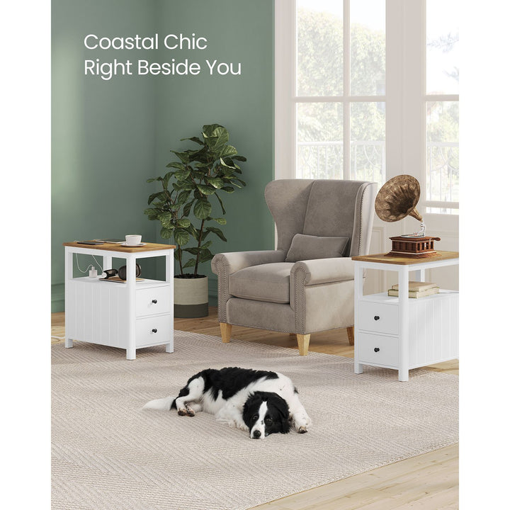 Side Table with Charging Station and 2 Drawers