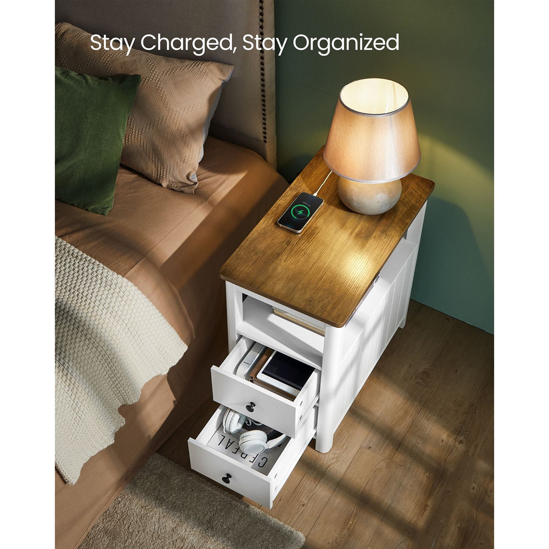 Side Table with Charging Station and 2 Drawers