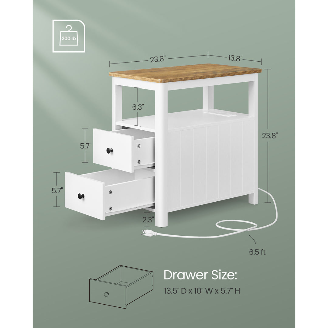 Side Table with Charging Station and 2 Drawers