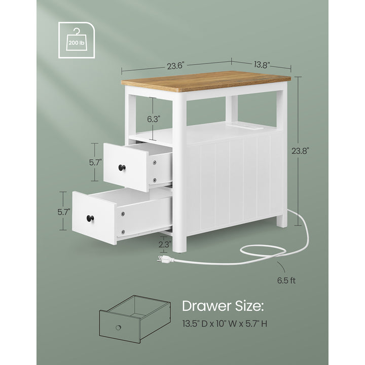 Side Table with Charging Station and 2 Drawers