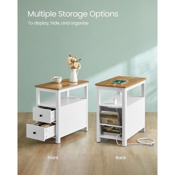 Side Table with Charging Station and 2 Drawers