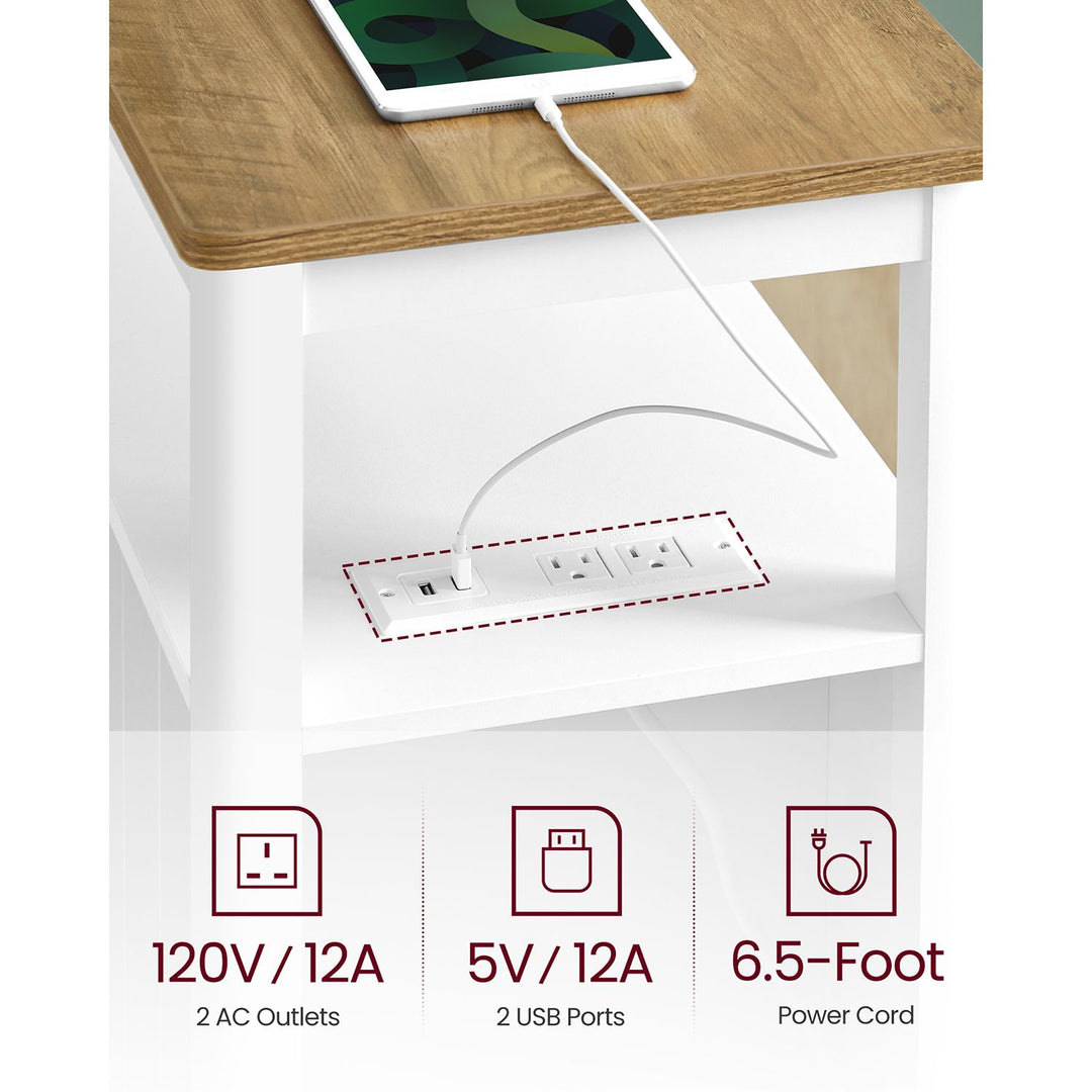 Side Table with Charging Station and 2 Drawers