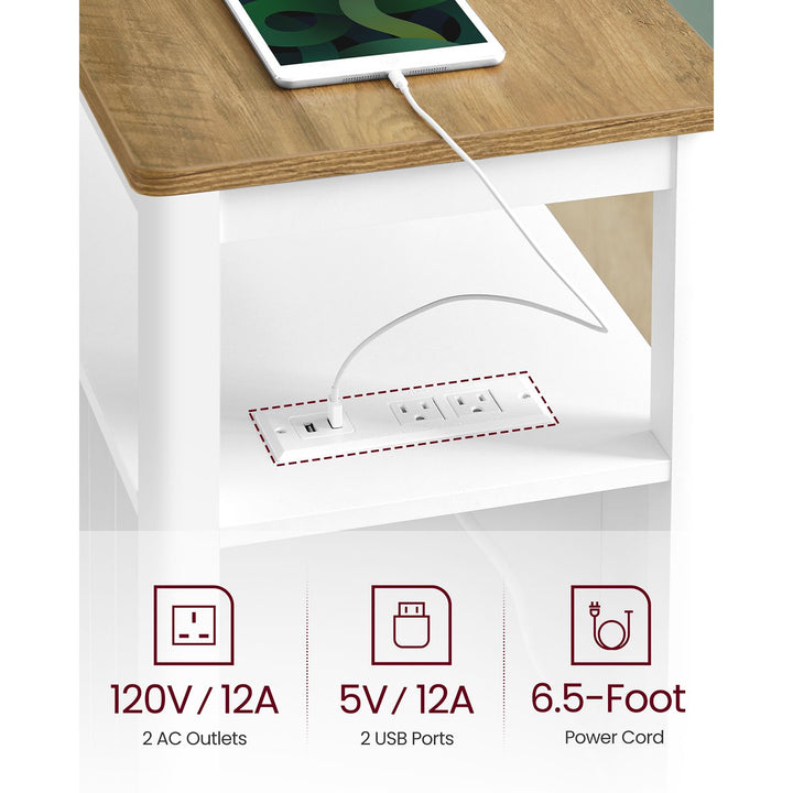 Side Table with Charging Station and 2 Drawers