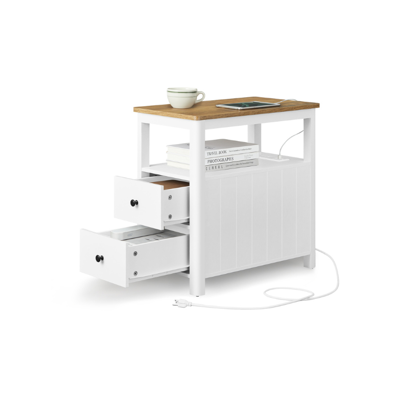 Side Table with Charging Station and 2 Drawers