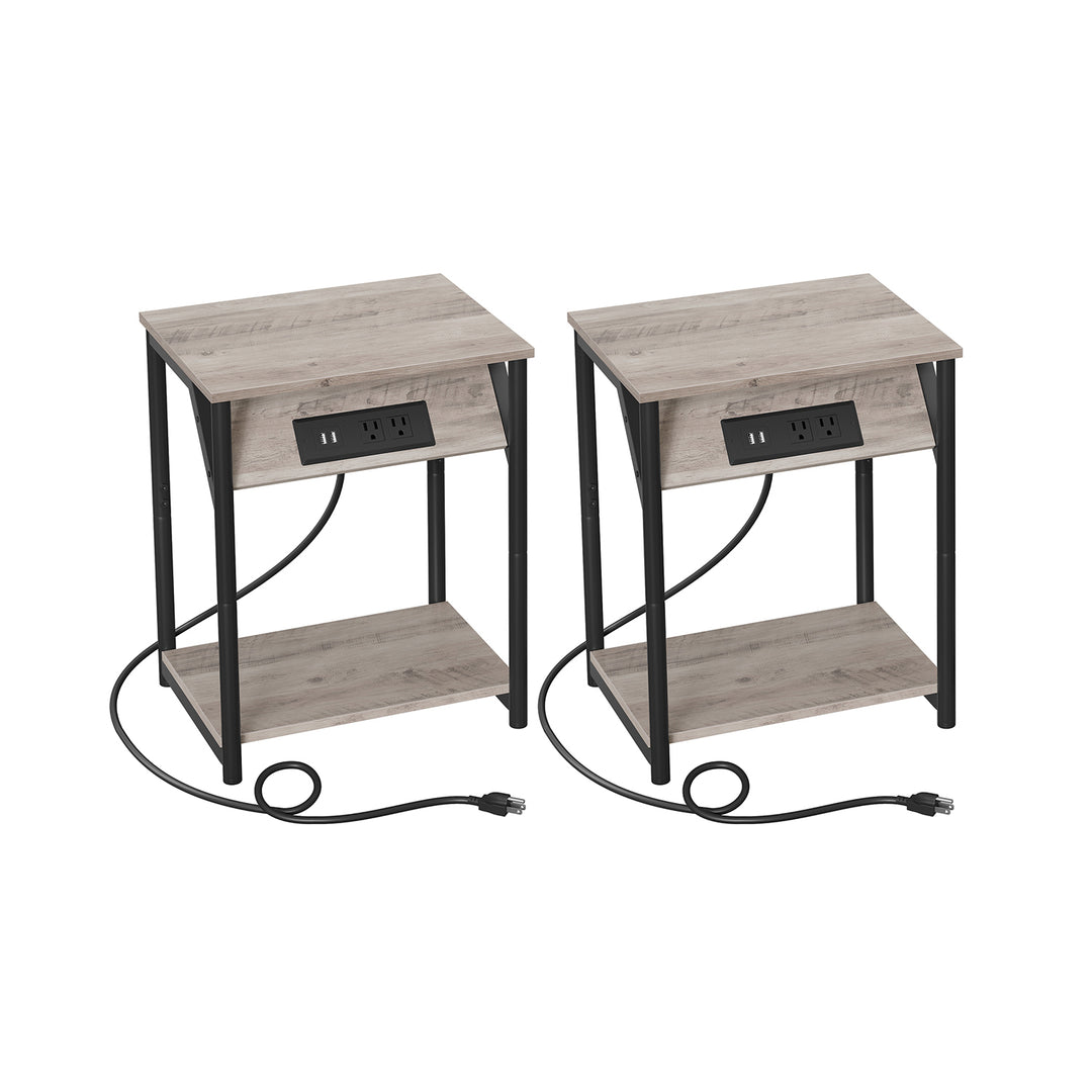 Set of 2 End Table with Charging Station - Greige Black
