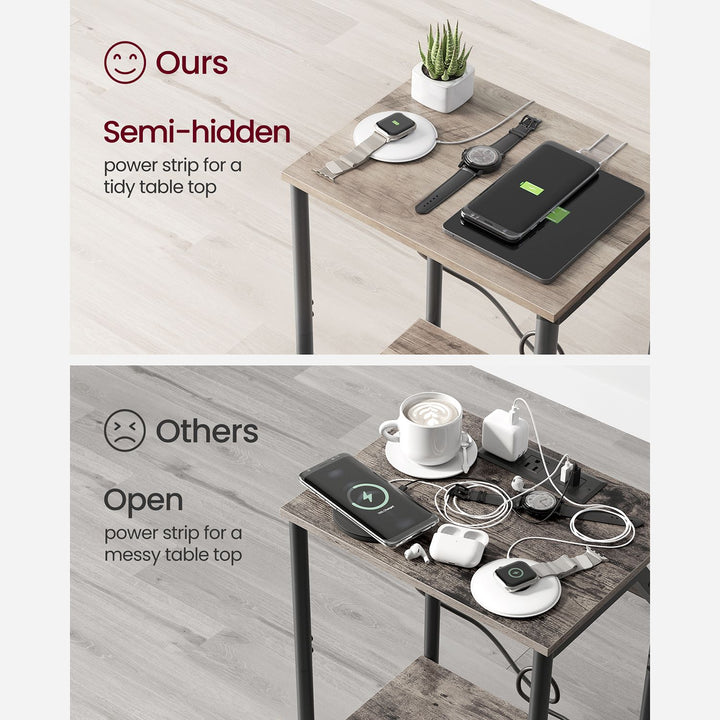 Set of 2 End Table with Charging Station - Greige Black