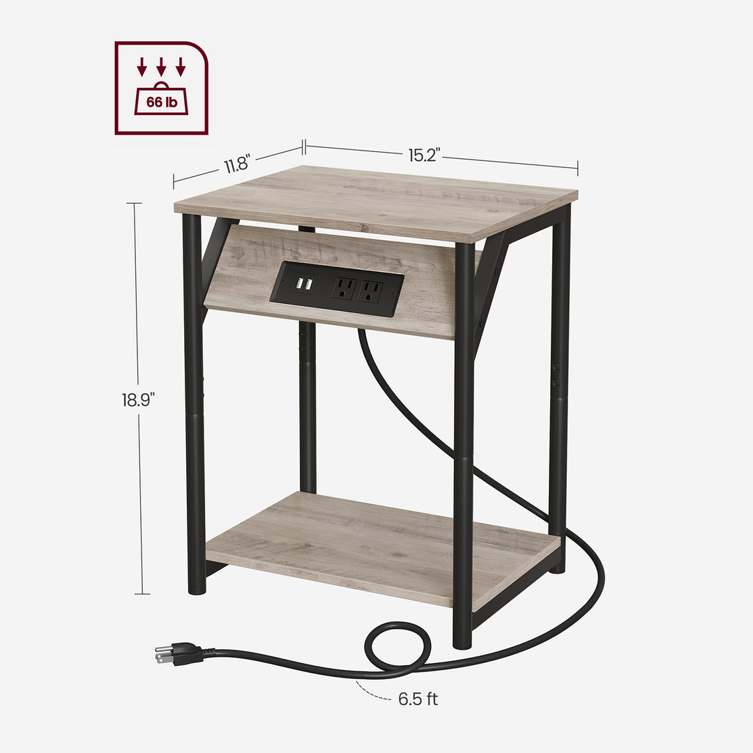 Set of 2 End Table with Charging Station - Greige Black