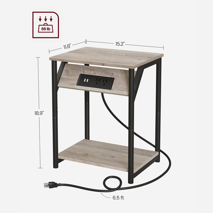 Set of 2 End Table with Charging Station - Greige Black