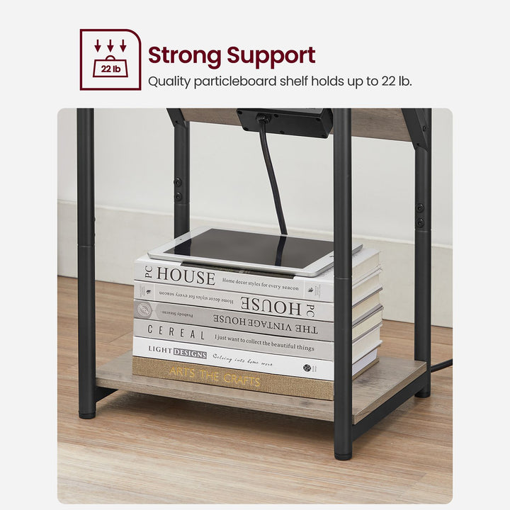 Set of 2 End Table with Charging Station - Greige Black