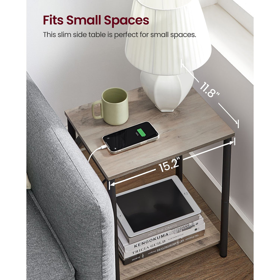 Set of 2 End Table with Charging Station - Greige Black