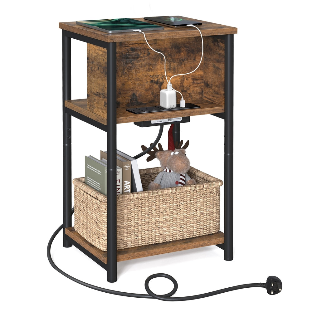 Narrow Bedside Table with Charging Station