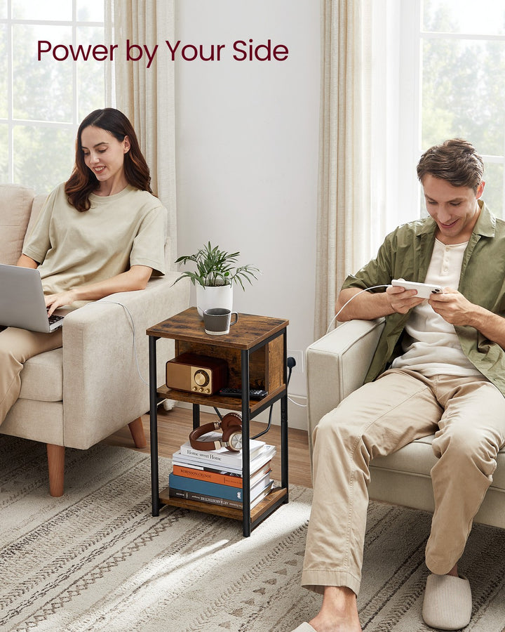 Narrow Bedside Table with Charging Station