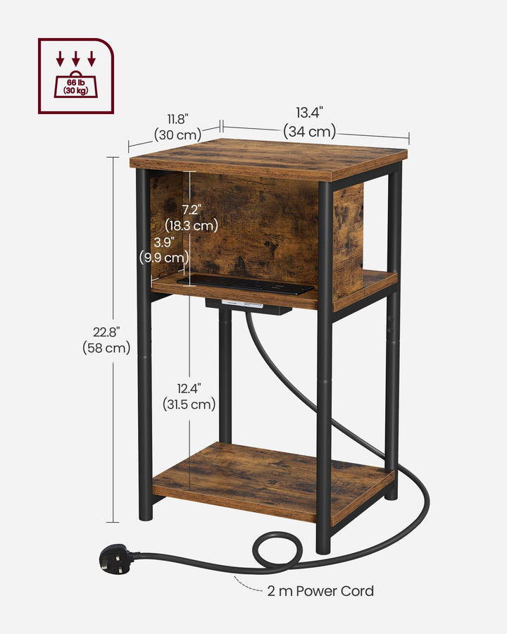 Narrow Bedside Table with Charging Station