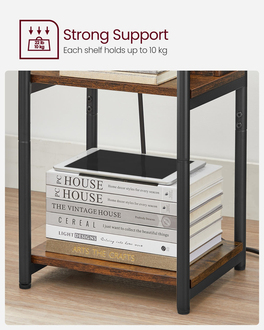 Narrow Bedside Table with Charging Station