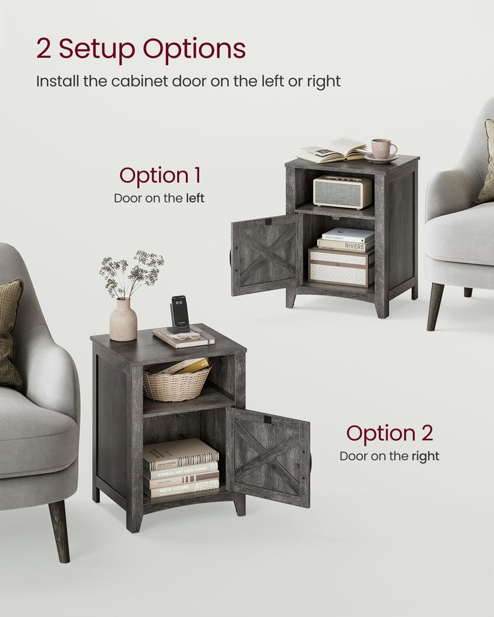 Nightstand with Cabinet and Compartment Misty Gray