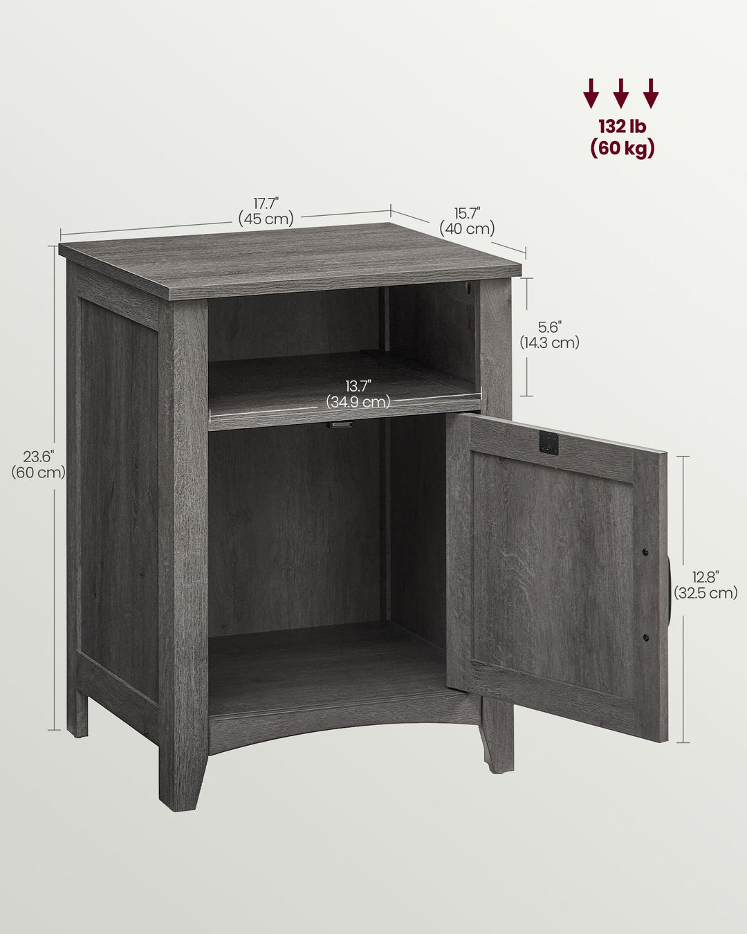 Nightstand with Cabinet and Compartment Misty Gray