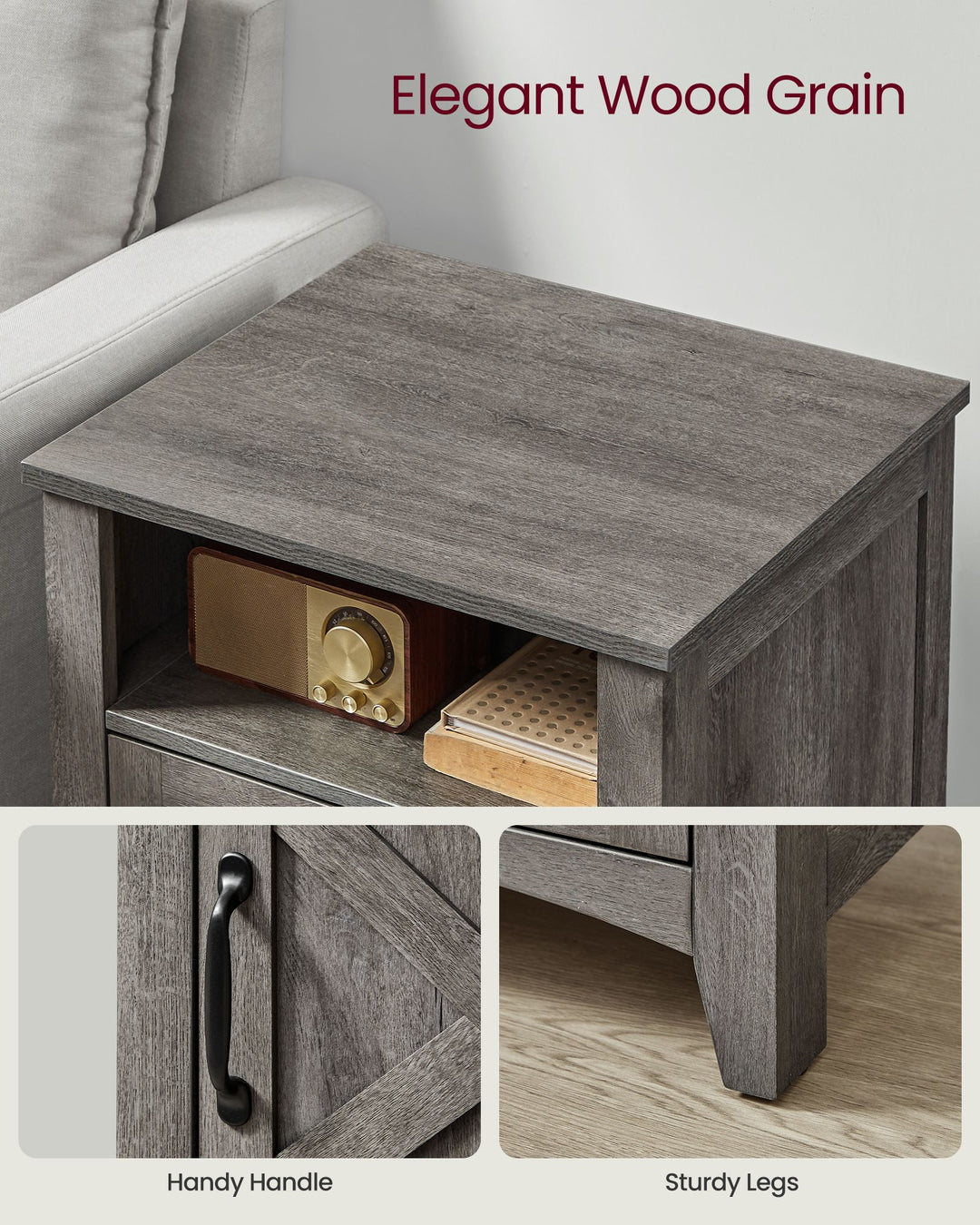 Nightstand with Cabinet and Compartment Misty Gray