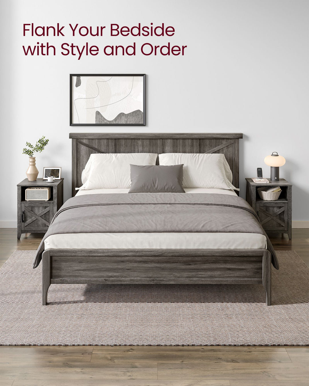 Nightstand with Cabinet and Compartment Misty Gray