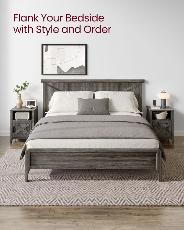 Nightstand with Cabinet and Compartment Misty Gray