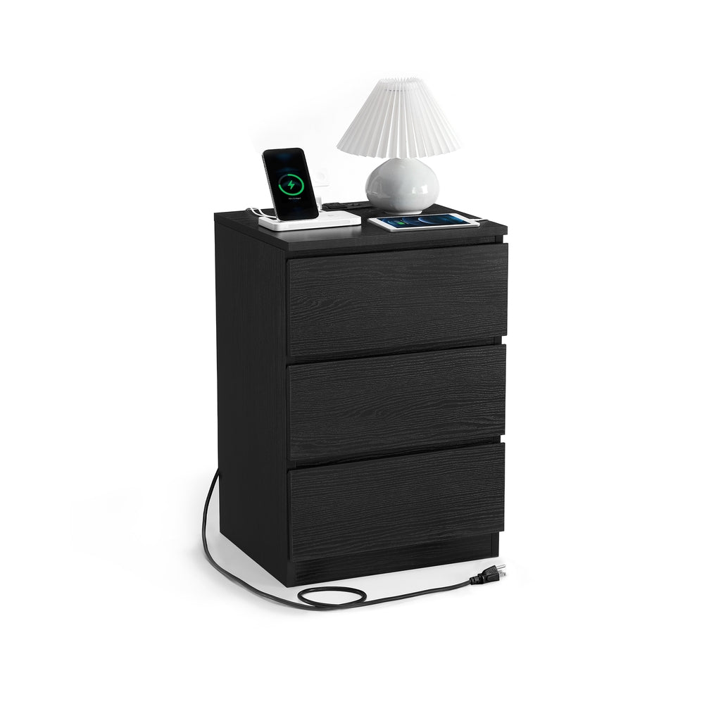 Nightstand with Charging Station - Ebony Black