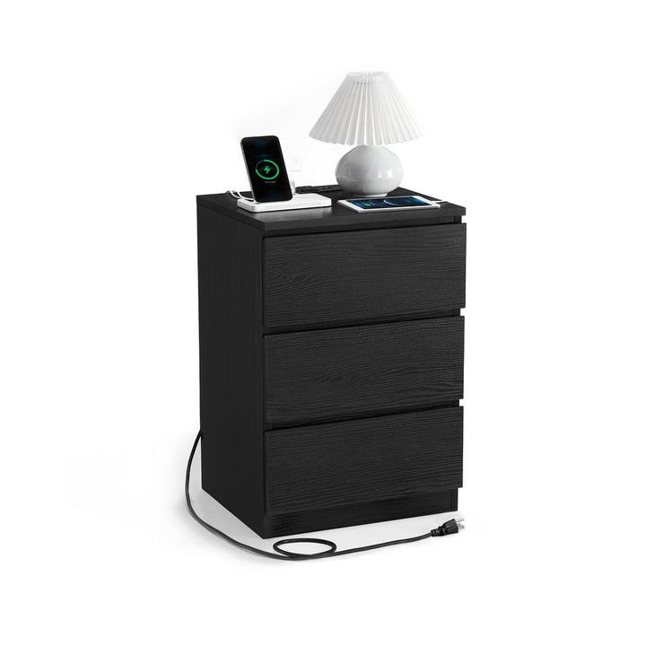Nightstand with Charging Station - Ebony Black