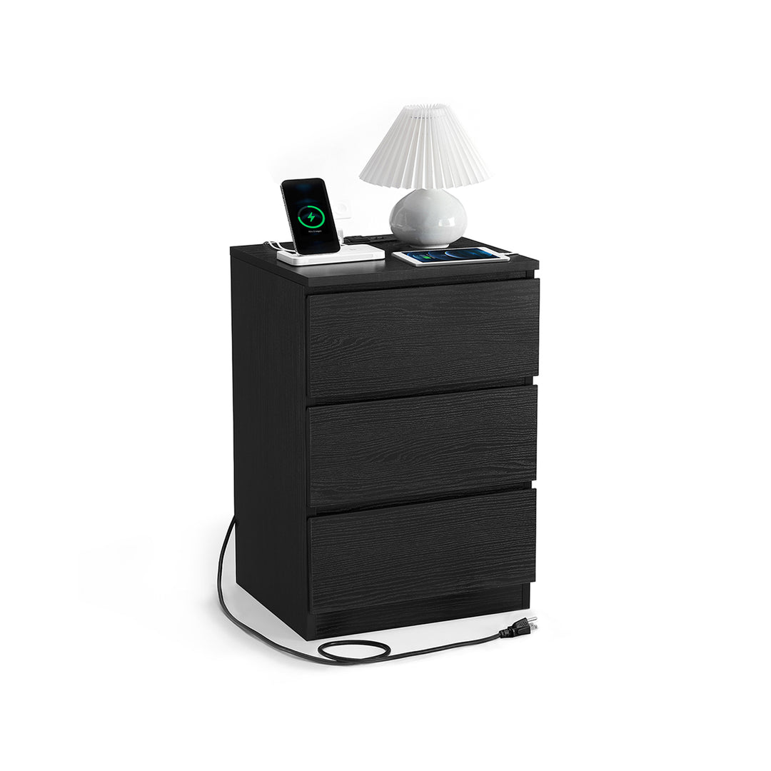 Nightstand with Charging Station - Ebony Black