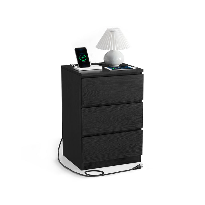 Nightstand with Charging Station - Ebony Black