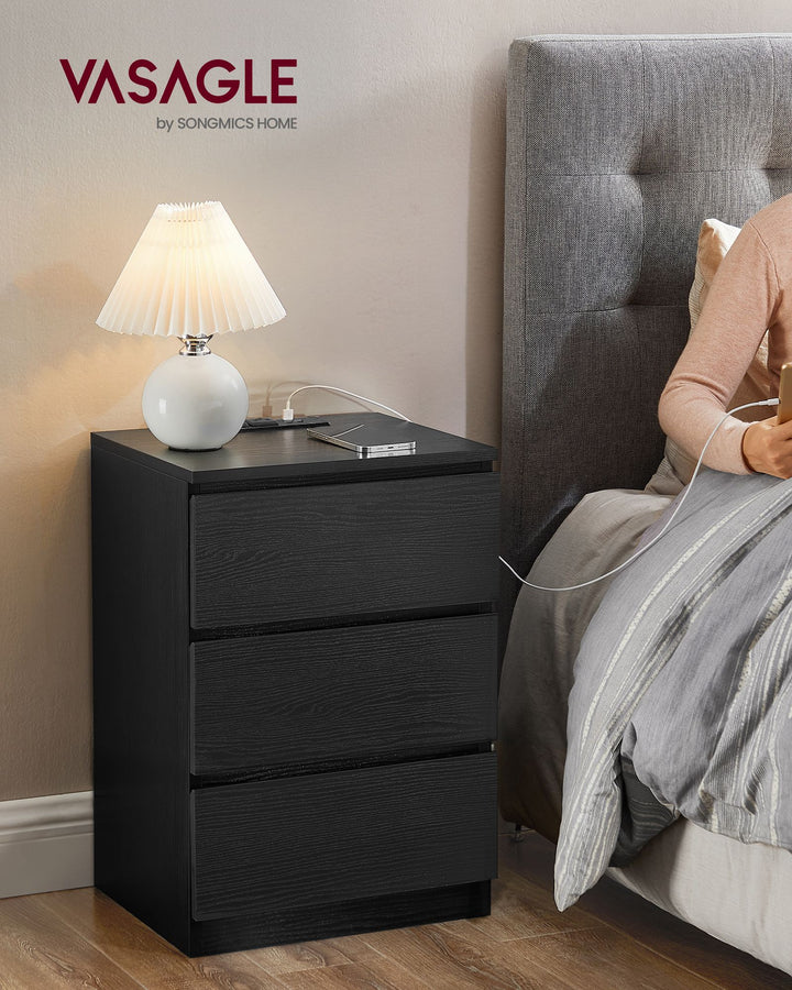 Nightstand with Charging Station - Ebony Black