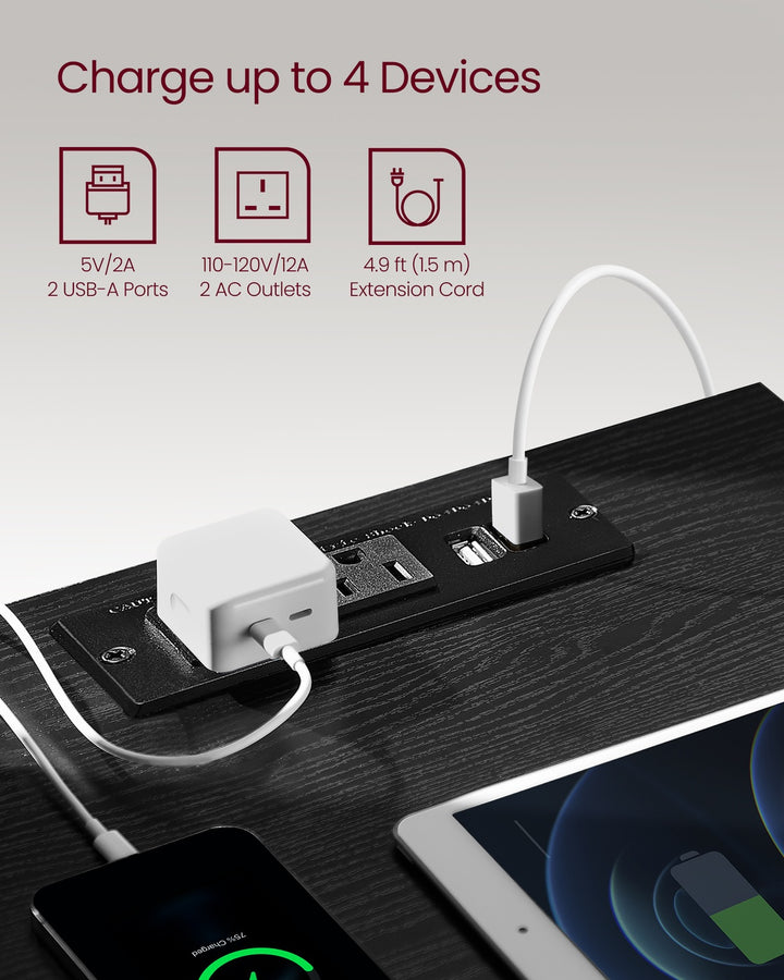 Nightstand with Charging Station - Ebony Black