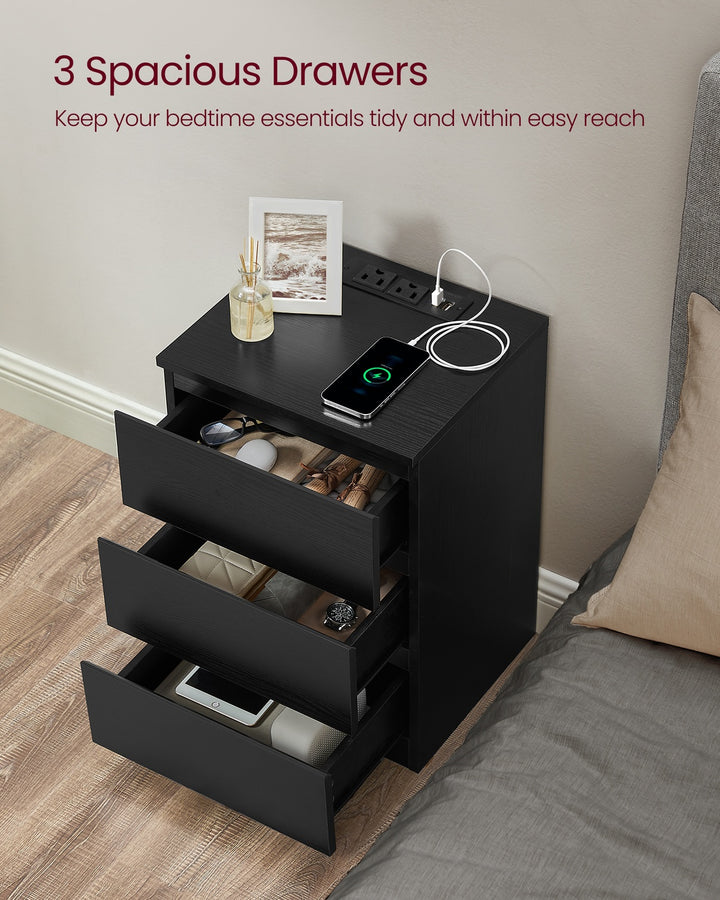 Nightstand with Charging Station - Ebony Black