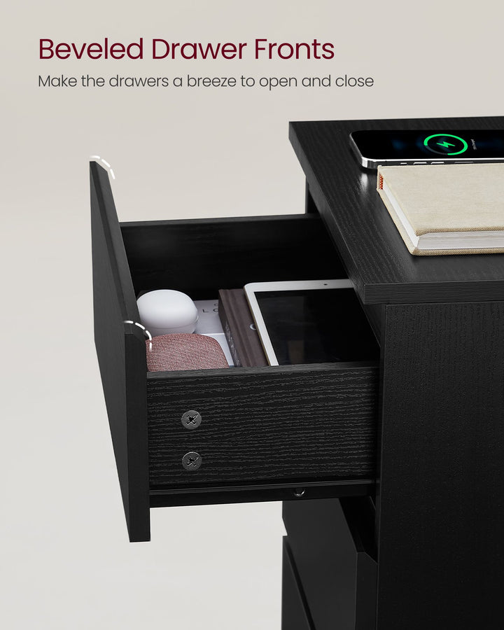 Nightstand with Charging Station - Ebony Black