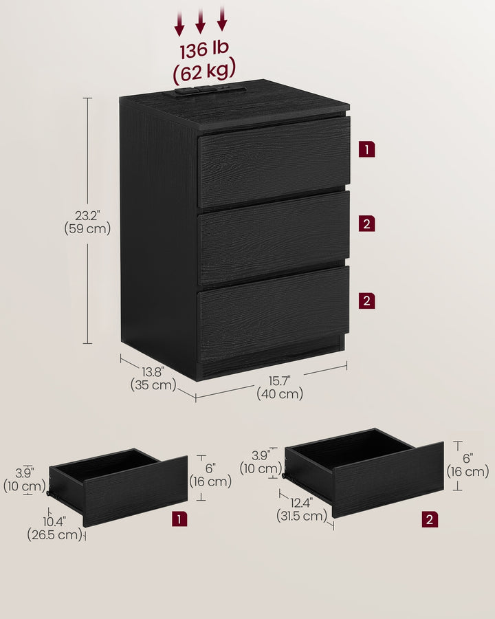 Nightstand with Charging Station - Ebony Black