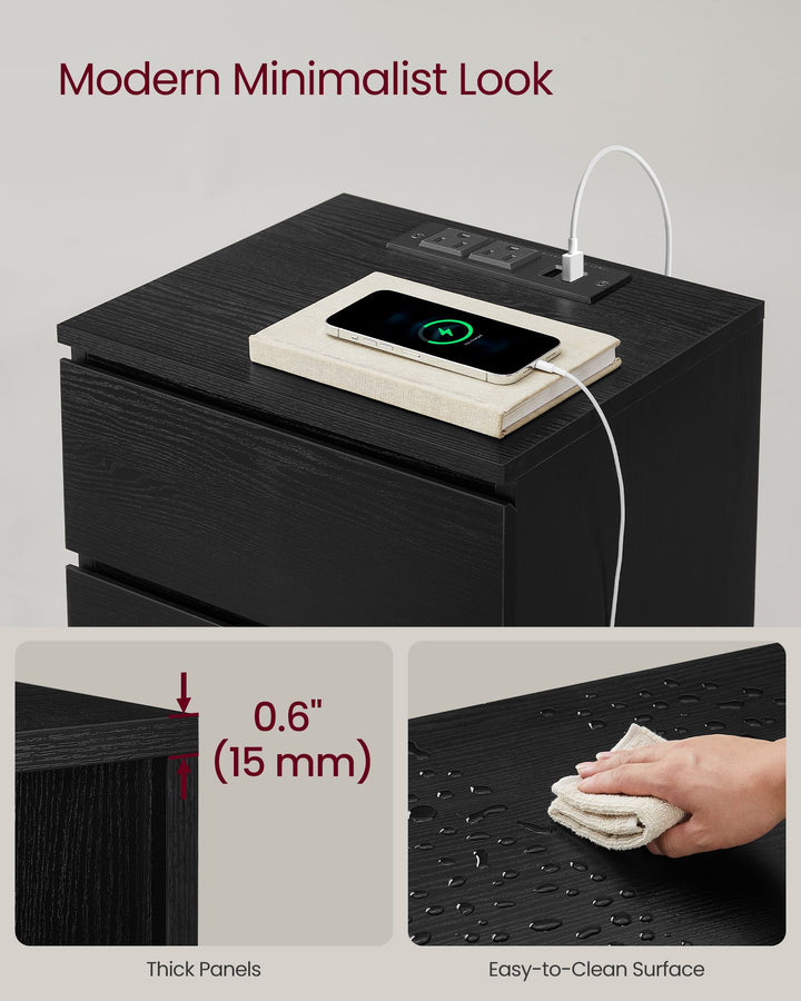 Nightstand with Charging Station - Ebony Black