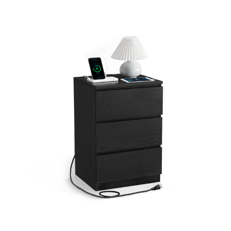 Nightstand with Charging Station - Ebony Black