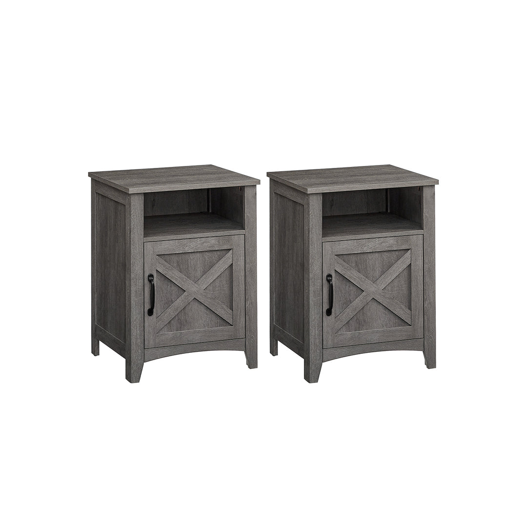 Farmhouse Nightstand with Barn Door - Misty Gray