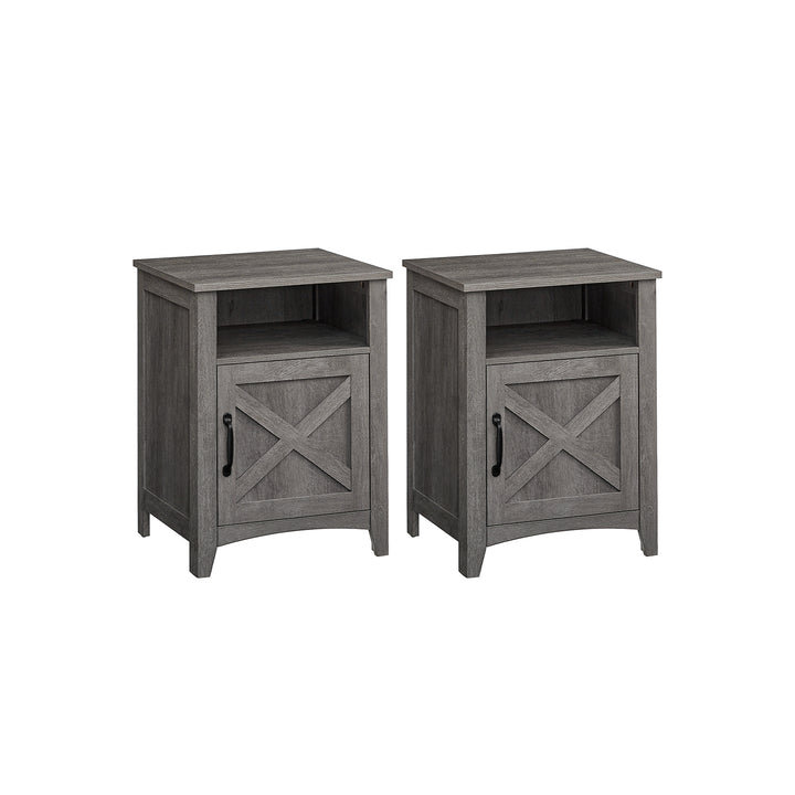 Farmhouse Nightstand with Barn Door - Misty Gray