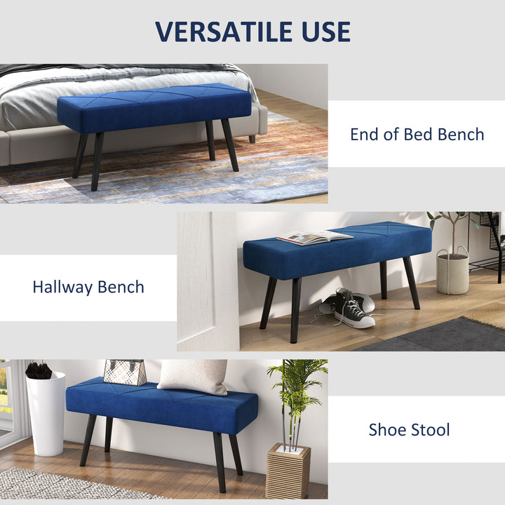 End of Bed Bench with X-Shape Design and Steel Legs, Upholstered Hallway Bench for Bedroom, Blue