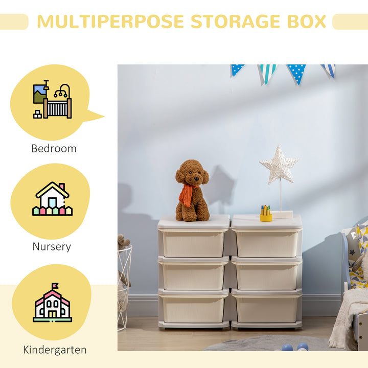 Kids Storage Units with 6 Drawers, 3 Tier Kids Toy Storage Organizer, Vertical Dresser Tower for Nursery Playroom Kindergarten, Cream